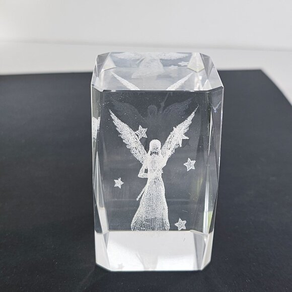 3D Laser Etched Fairy Angel Crystal Block Paperweight - Picture 2 of 8